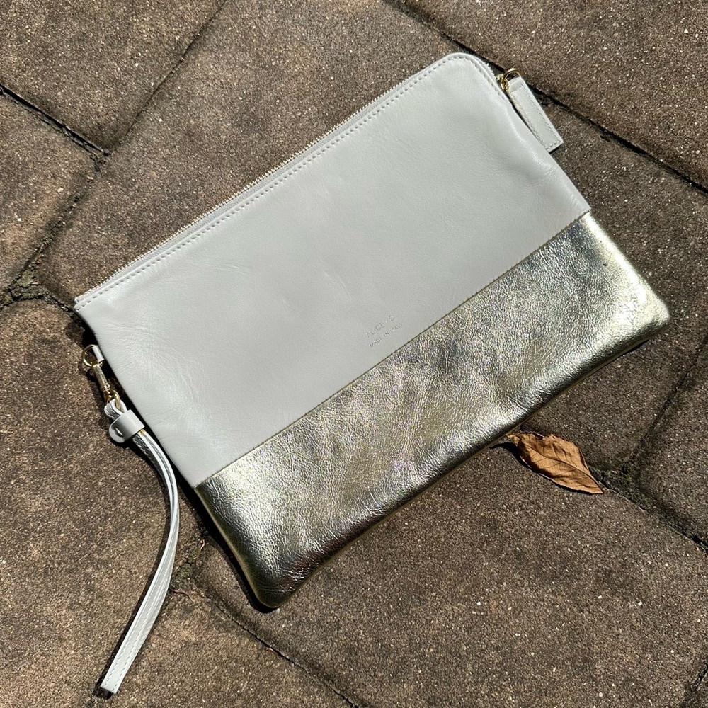 Alice D Milano Italian leather bi-color clutch